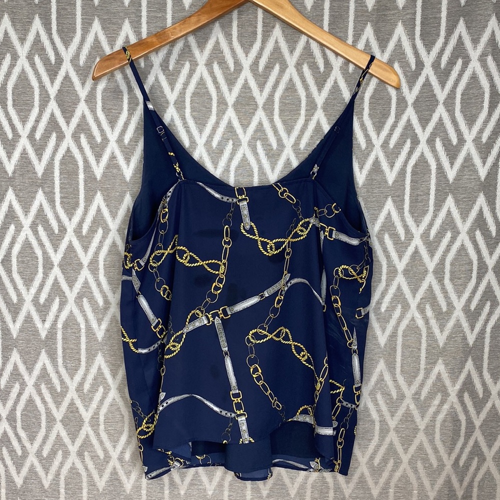 Banana Republic Tank Blouse Top in Navy With Chain & Strap Art Size: Medium - Picture 2 of 3